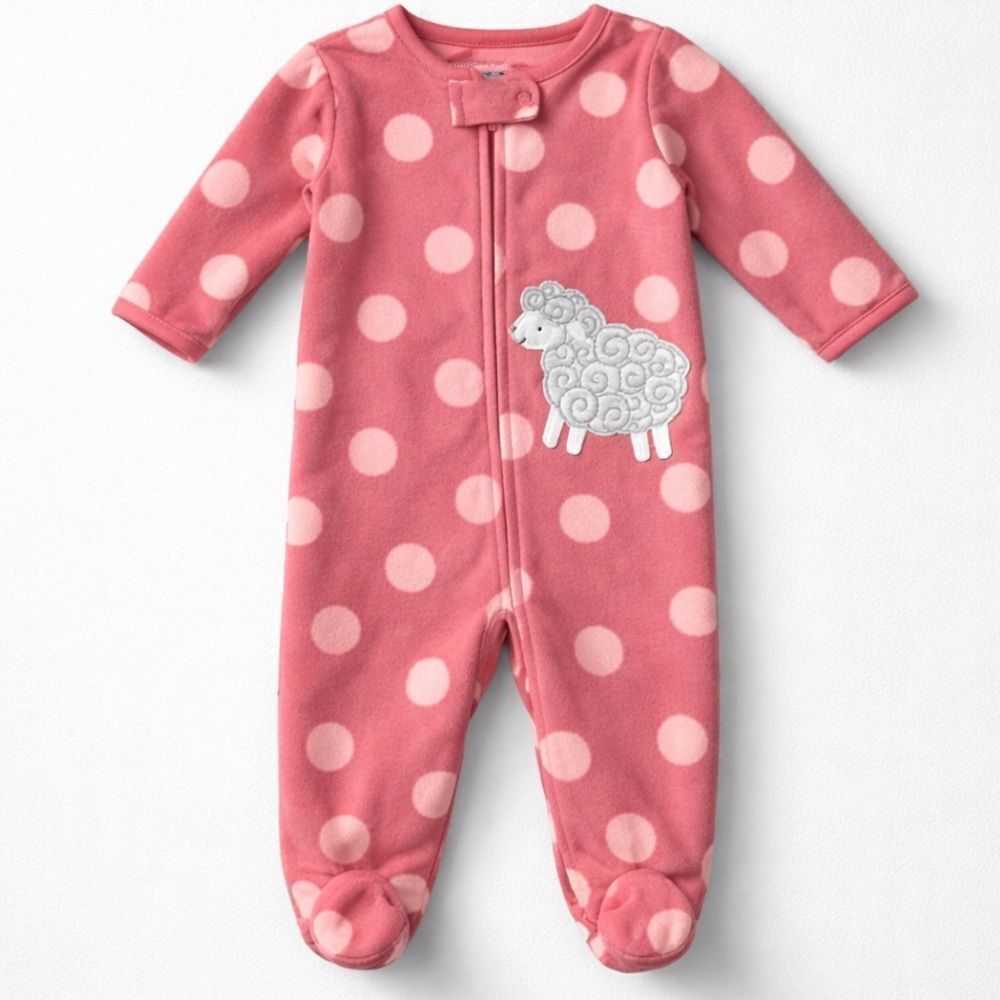 Carter’s Child of Mine Punk Polkadot Sheep Fleece Sleep and Play 3-6 months EUC
